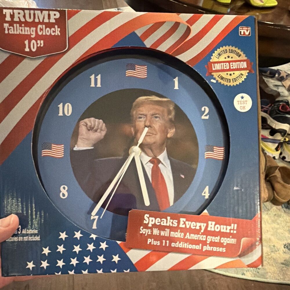 Donald Trump 10” MAGA Talking Clock On The Hour - NEW In Box